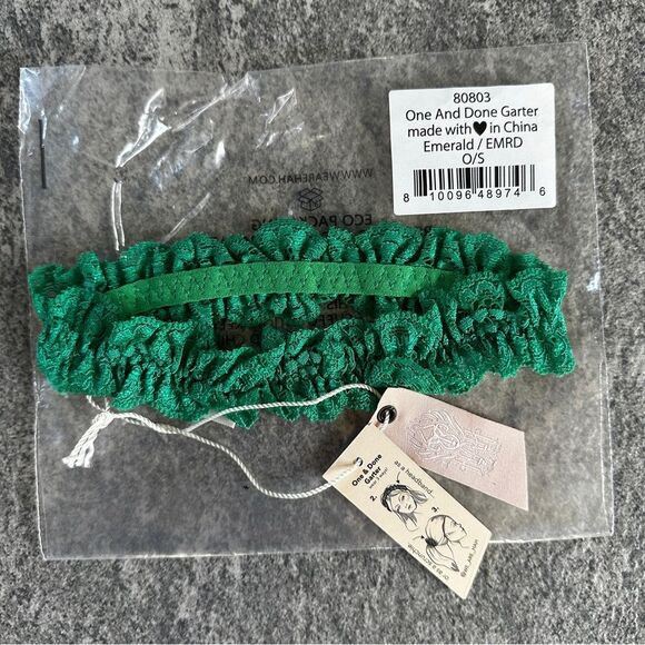 NWT Free People x HAH One & Done Lace Garter Scrunchie Headband in Emerald Green - Picture 13 of 13